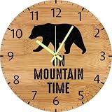 Imahoocool Farmhouse On Mountain Time Clock Adventure Time Cabin Bear Wall Clock 10x10 Inch Silent Non Ticking Wooden Forest Wildlife Mountain Lodge Clocks Housewarming Gift Easy to Read