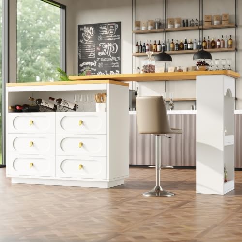 Merax - Table de bar extensible, table debout pivotante avec 6 tiroirs et étagère à snacks –...