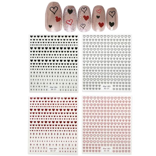 ネイルシール ハート 4種セット 【ブラック レッド】 4シート入り 黒 赤 ライン キラキラ ネイルステッカー ネイルアート セルフネイル デコレーション 小さい きらきらぷんぷん丸 NAS-102（Amazon）