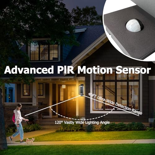 Image of Outdoor Light Wall Sconce Motion Sensor Porch Light for House,15 inch LED Modern Exterior Lighting Fixture Black,Waterproof Outside Lantern with Clear Glass for Garage Patio Garden