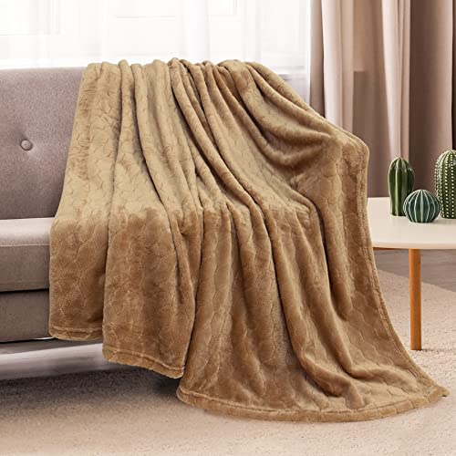 Toonow Fleece Blanket Super Soft Cozy Throw Blanket 50" X 60", Lightweight Fuzzy Comfy Textured Flannel Blanket Winter Warm Plush Throw Blankets For Couch, Sofa, Bed, Camel #TOP1