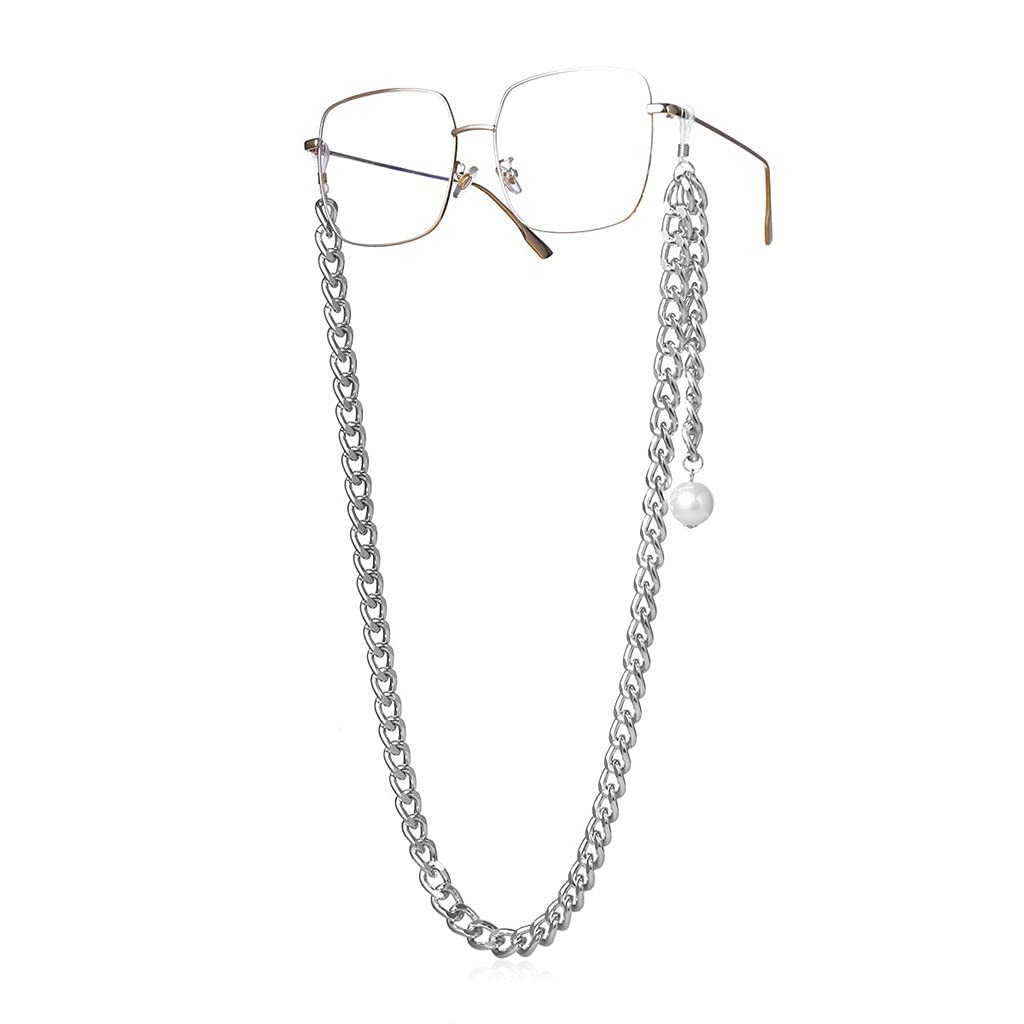 Dicke Kette Punk Nachahmungsperle Schlüsselband Lesebrille Kette Damen Accessoires Herren Sonnenbrille Halteriemen Kordeln (Color : B, Size : Length-70CM) (B Length)