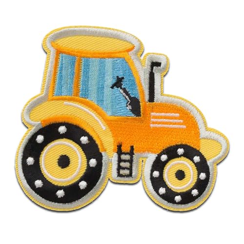 Tractor amarillo - Parches Termoadhesivos Bordados Aplique Para Ropa, Tamaño: 7,8 x 8,9 cm