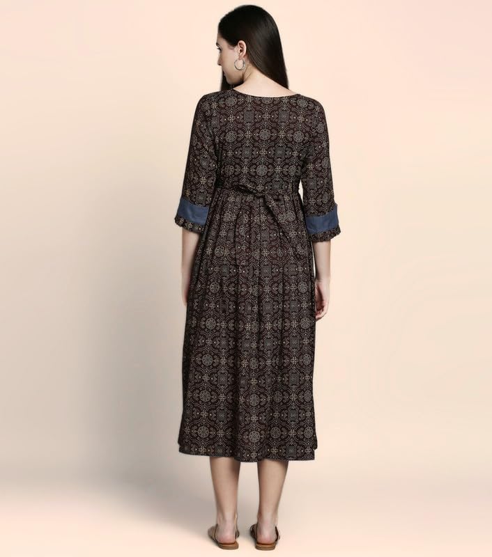 DUMMY SHAPE Maternity Gown for Women | Rayon Pregnancy Dress Kurta with Nursing Zippers for Pre & Post Partum | Feeding Kurtis (DS-133_XL, Brown) offers donot miss