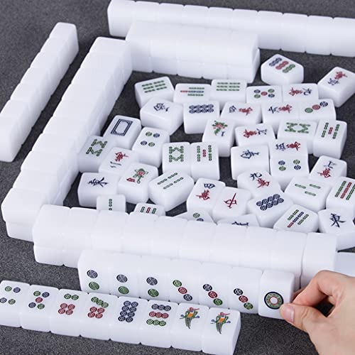 Mahjong juego chino con 144 fichas acrílicas y tapete miniatura 2