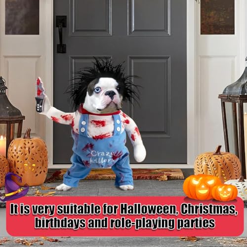 Halloween Hundekostüme für Hunde Wig and Knife, für kleine mittlere Hunde - Lustige Chucky Hundekleidung Halloween Outfit mit Perücke Messer (Verstellbare M-Größe)
