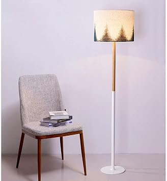 Tall Japanese flagship floor lamp, modern style living room reading bedroom study room standing lamp, painting lampshade and wooden pole design floor uplighter