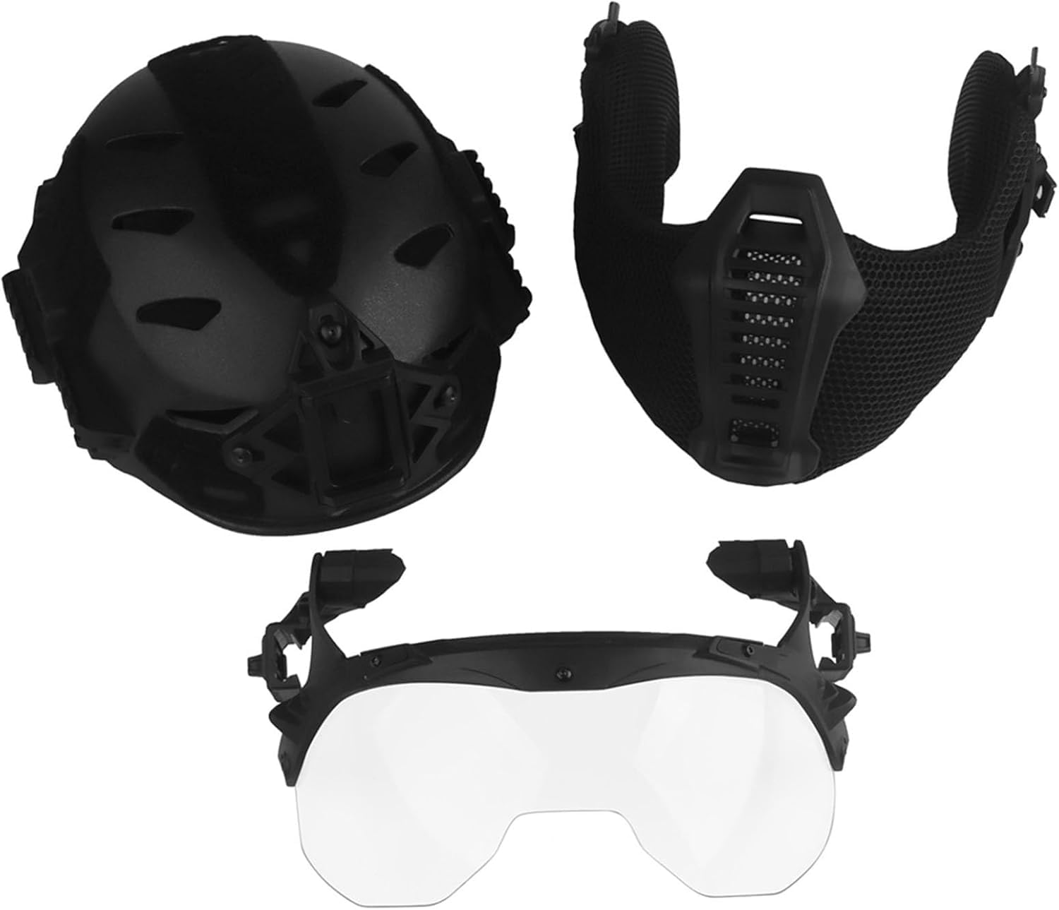 Casque Tactique Rapide Airsoft Masque Et Flip-Up Set De Lunettes Intégrées, Equipement De Protection Tactique Réglable Extérieur pour Chasse CS Paintball Airsoft Jeux