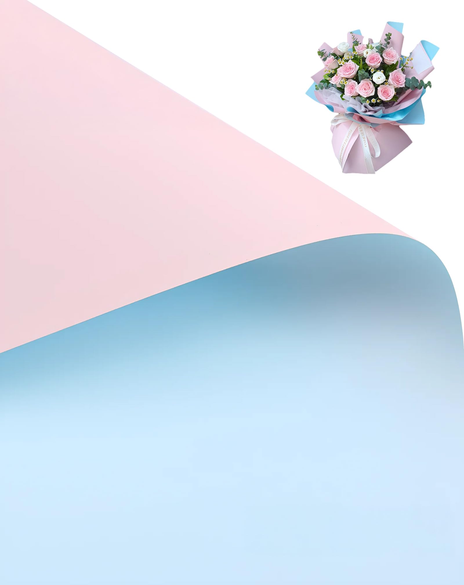 TINGSING 20Pcs Double-Sided Floral Wrapping Paper,22.8x22.8 Inch Waterproof Flower Wrap for Bouquets, Flower Paper Wrap for Gift Box Packaging DIY Crafts Bouquets Wedding Florist Supplies (Rose+Blue)