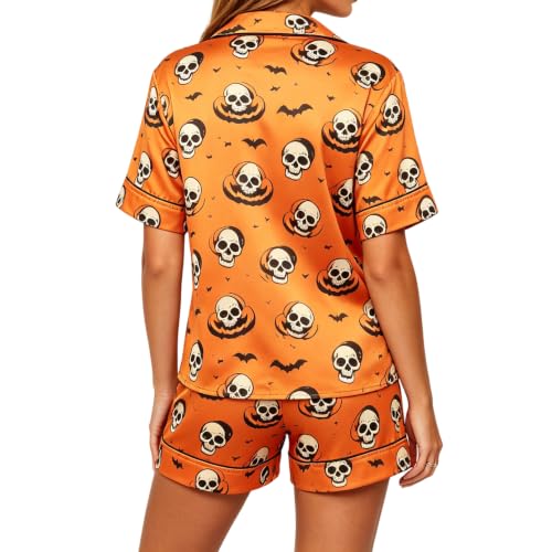 Image of Women Holiday Satin Pajamas Short Sleeve Shirts Shorts Set 2pc Loungewear