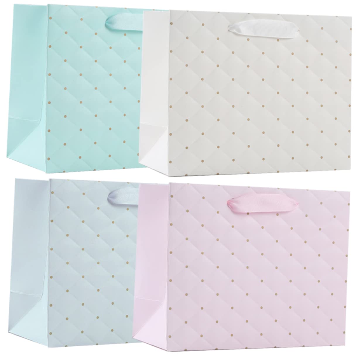 COLLBATH Sacchetti Regalo Compleanno 4 Pezzi Leggeri e Portatili in Cartone Bianco con Manici per Confezionare Doni e Bomboniere