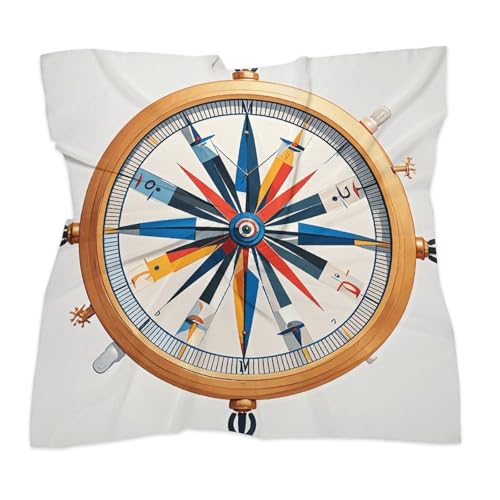 Maritime Sailboat Compass Silk Scarf Fashion Satin Head Scarf Lightweight Head Scarves for Neck Silk Scarves for Women Men Boho Hair Wrap Sleeping Kerchief Bandanas Pocket Square 18" X 18"3