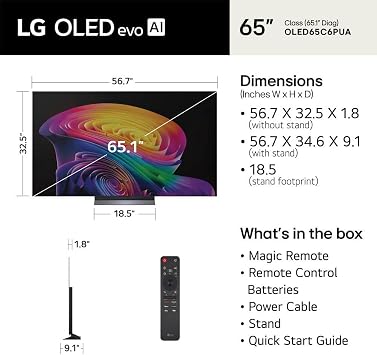 LG 65 C6 OLED evo AI 4K Smart TV Bundle with HDMI & 24M CPS