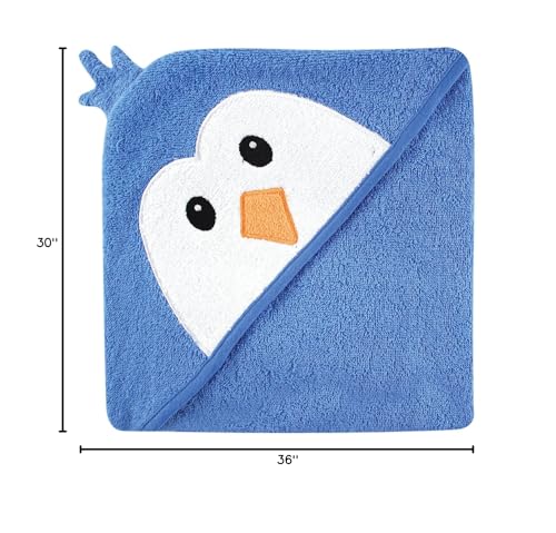 Image of Luvable Friends Unisex Baby Cotton Animal Face Hooded Towel, Blue Penguin, One Size