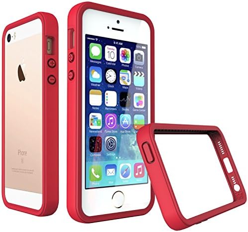 iPhone SE Case, RhinoShield [CrashGuard] 11 ft Shock Absorption Ultra Thin Bumper Frame with & FREE Back Transparent Skin. Slim Heavy Duty Protection. Also for iPhone 5 / 5s - Red