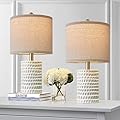 PORTRES 18.25" Modern Accent Ceramic Table Lamp Set of 2 for Bedroom White Desk Decor Bedside Lamps for Living Room Study Room Office Dorm Farmhouse Nightstand Lamp End Table Lamps