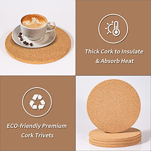 Round Cork Trivet Set Of 6 Pieces Heat For Kitchen Holder For Hot Dishes, 7.1X0.4 Inches Hot Plate Coaster Pads For Tables, Natural Heat Resistant Cork Placemat For Plants #TOP1