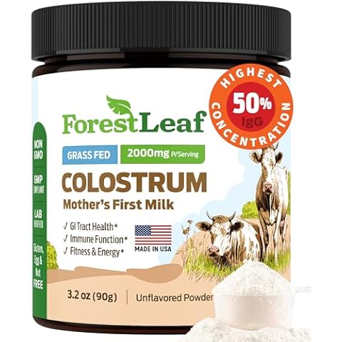 ForestLeaf Colostrum Powder 50% IgG Highest Pure Concentration, Grass Fed Colostrum Supplement for Gut Health, Immune Support and Muscle Recovery, Bovine Colostrum for Humans, Unflavored, 45 Servings Cover