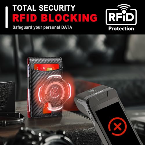 Define Essentials Carbon Fiber Minimalist Slim Bifold Wallet for Men - RFID Blocking, Money Clip, Genuine Leather - Stylish, Secure, and Functional (Carbon Black&Red)2