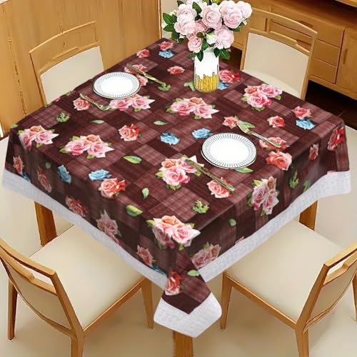 Image of Dakshya Industries PVC Waterproof Square Table Cover 48x48 Inch for 4 Seater Dining Table | Floral Printed Oilproof Stain Resistant Washable Plastic Table Cover, Music