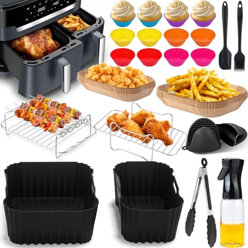 Tefal Heißluftfritteuse Zubehör - Airfryer Zubehör für Tefal EY9018 Dual Easy Fry 8 3 L | EY942B Dual Easy Fry XXL 11L 24PCS Air Fryer Accessories - Silikonform Grillrost Backpapier Ölsprühflasche