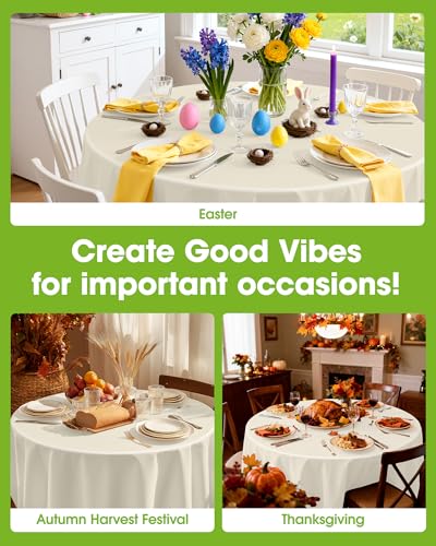 Image of Pureegg Plastic Table Cloth Disposable 8 Pack, 84'' Round Table Cloths, Party, Wedding, Thanksgiving Decorations, Fall Tablecloths, Round, Beige Plastic Cover, Leakproof & Sturdy, Cream, Ivory