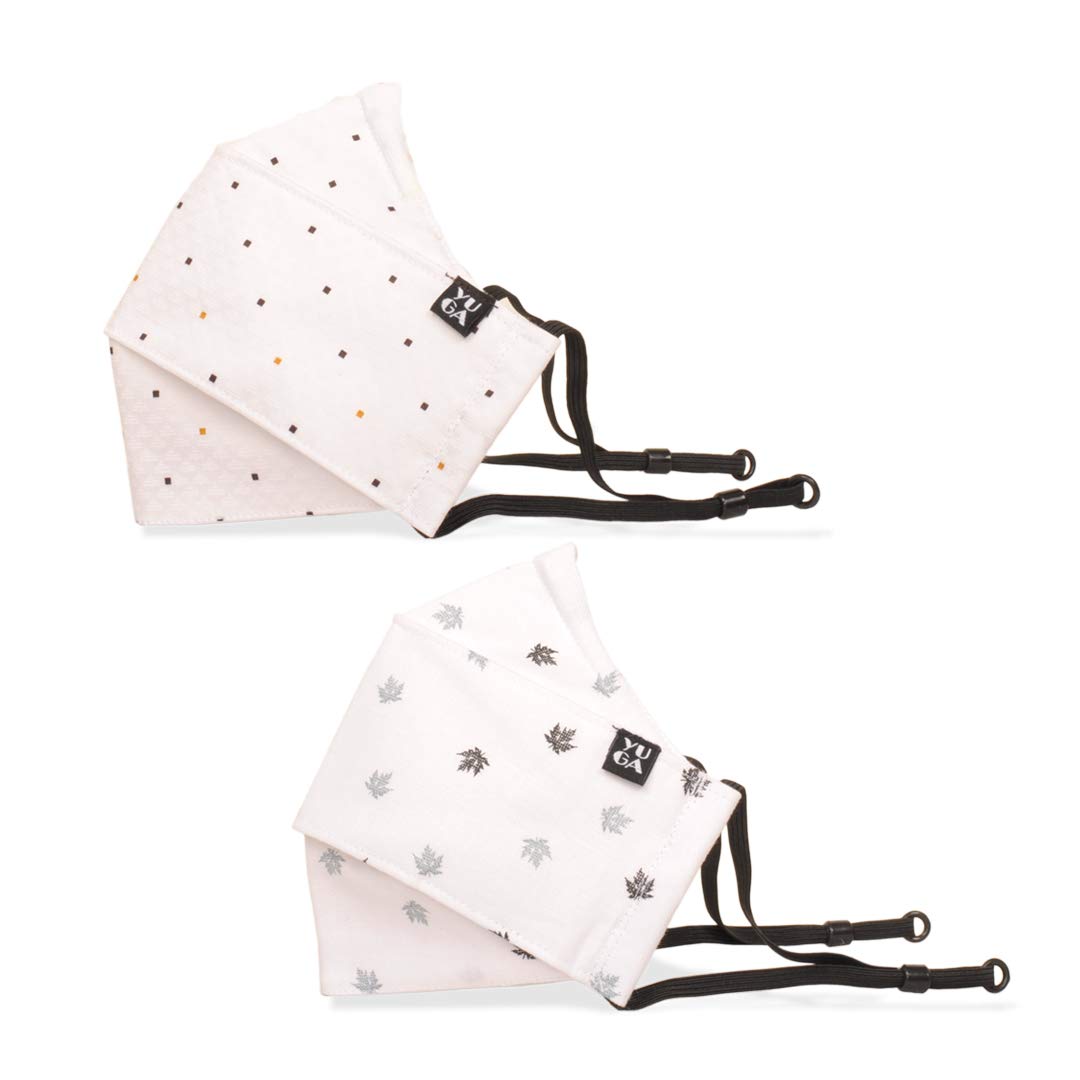 Yuga HexaShield 3D Reusable Washable Cotton Cloth Breathable Fabric Face Mask for Men and Women |6 layer Protection|NoseClip|Adjustable Earloop|Anti-Germ, Anti Bacteria|Premium|Freesize|Multicolor, Pack of 2