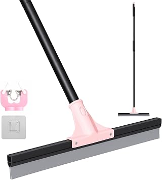 wlich Floor Squeegee Heavy Duty, 17 Inch Broom with 60 Inch Long Handle | Wide Scraper Edge, Pushes Water Fast, Angled Joint, for Garage, Tile, Deck, Bath, Patio, Shop, Pool, Window, Glass, Warehouse