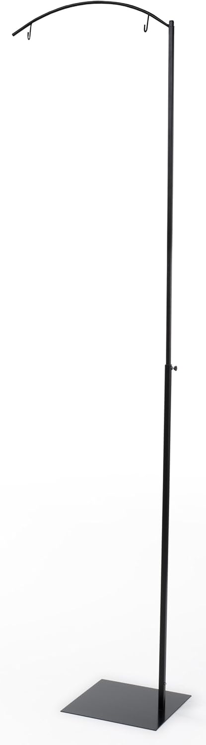 Black Finish Steel Banner Stand Displays Signs Up to 20 x 90-Inches, Height Adjustable, Weighted Base, Curved Arm with Hooks