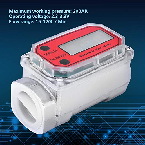 Samfox Wasserdurchflussmesser- Kraftstoff-Durchflussmesser - Digital-Turbine-Kraftstoff-Meter Diesel Benzin Treibstoff Wasser-Durchflussmesser 15-120L / min 1 NPT