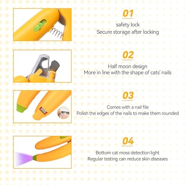 LED Pet Nail Clippers,Upgrade Cat Nail Clipper with Light,Cat Claw Trimmer Nail Clippers for Dogs,Safety Guard, Avoid Over-Cutting (Yellow)-RFPJdutT