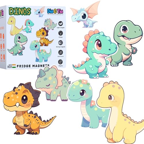 Image of Dia & Tia - Premium Fridge Magnets - Handmade in India for Office, Kitchen, refrigirators, Magnetic Boards - Improves Hand Eye cordination, Creativity, Story Telling, Role Play(Kids - Dinosaur Theme)