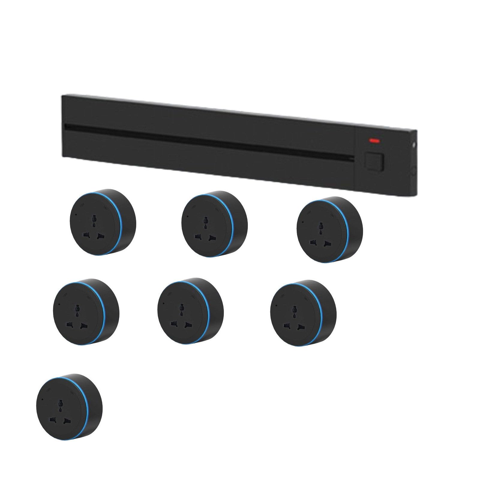 Power Strips Slide Rail Socket with Adjustable LED Aperture - 110-220 Universal Voltage, IP20 Protection, 32A Capacity, Office &amp; Home(Black,70cm)