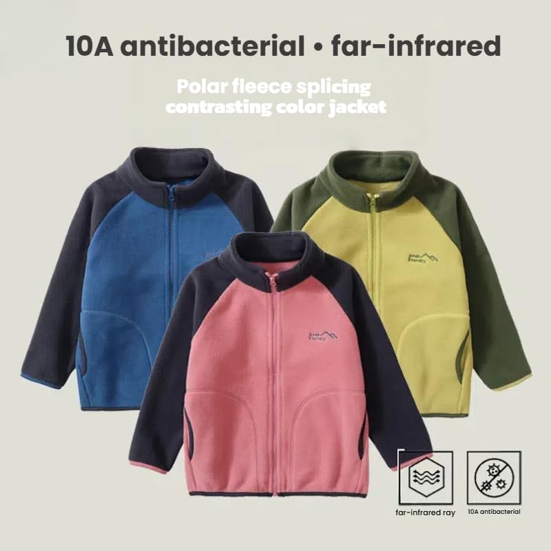 Kids Fleece Jacket, Color Block Hooded Coat, Full-Zip Winter Outerwear with Pockets, (US, Numeric Height, 110, Fruit green) 7