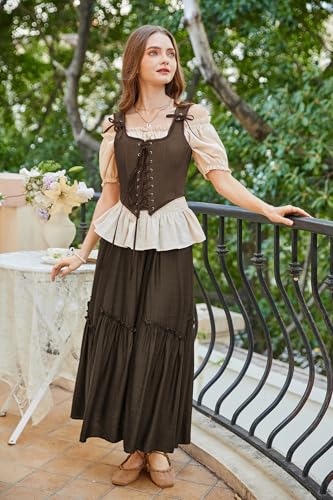 Image of SCARLET DARKNESS Women's Renaissance Corset Tops Vintage Lace Up Overbust Bustier Bodice