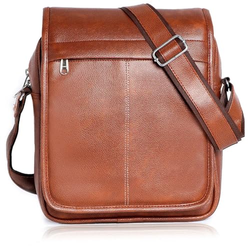 Men's Crossbody Shoulder Bag, Genuine Leather Small Messenger Satchel for Work Business Travel