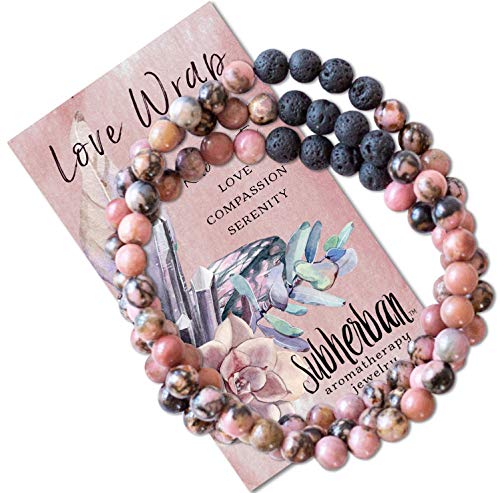 Subherban Essential Oil Lava Rock Diffuser Bracelet - HANDMADE IN THE USA - Aromatherapy Gemstone Bracelets for Women - Relaxation Gift for Women