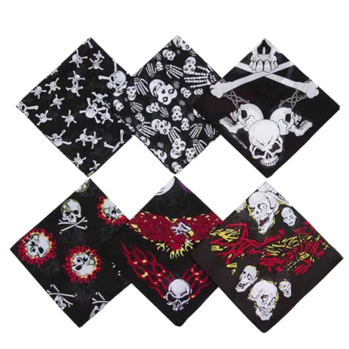 WEIXINDIY 6 Pack 21 x 21 Inches Skull Bandanas Scarf for Men 100%...
