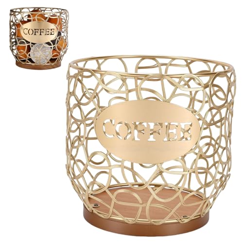 Menduner Soporte Para Cápsulas De Café, Organizador De Cápsulas De Café De Gran Capacidad Con Alambre De Metal Engrosado Y Base De Madera Maciza, Para Mostrador De Cocina, Escritorio De Gold