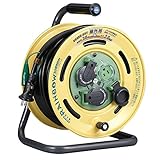 ハタヤ (HATAYA) コードリール 屋外用 (防雨型) 100V型 コード30m 太さ2.0㎟ 漏電遮断器 接地付 2P/2P接地付兼用防雨型コンセント コンセント3個 コンセント防雨キャップ パイロットランプ内蔵 家庭用 工場用 建設現場 レインボーリール BE-30KC