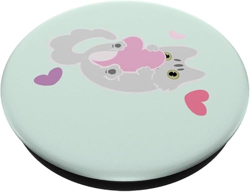 Miniatura 2 de Lindo gato Kawaii de San Valentín abrazo de corazón pastel PopSockets intercambiables PopGrip