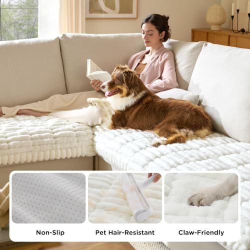 Bedsure Comfyfleece® Sofa Cover, Couch Covers for Dogs, 27.6 x 59 White - image 6