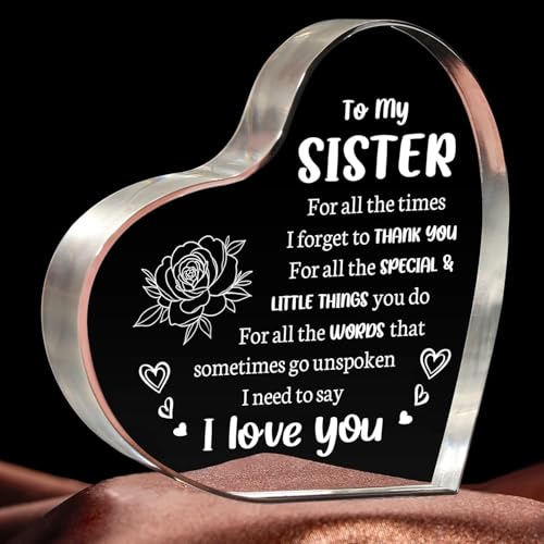 Image of Gifzy Sister Gifts from Sister Brother, to My Sister Acrylic Heart Sign Presents, Birthday Christmas Mothers Day Graduation Wedding Valentines Day Gifts for Sister