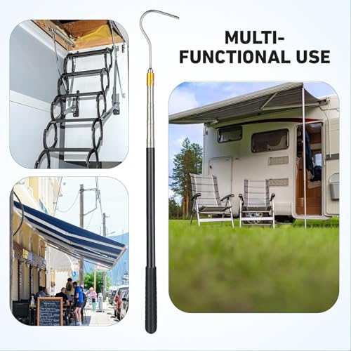 Teleskop Kleiderstange Kann auf 148cm Verlängert Werden Dachhaken Kleiderhaken Stange mit Haken Teleskopstange mit Haken Sonnensegel Bootshaken für Poolroboter Markisenöffner Wohnmobile