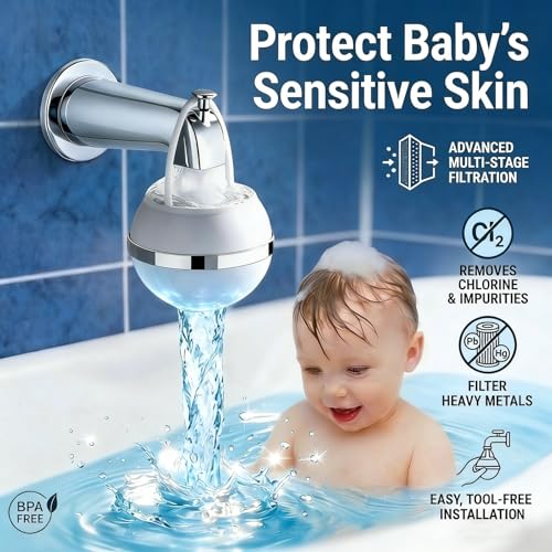 Image of Bath Filter for Tub Faucet,Bathtub Kinder Water Filter,3000 Gallons,Hard Water Softener,Remove Chlorine and Fluoride to Improves Skin, Hair and Nails Condition, Glossy White