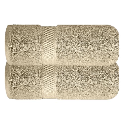 Image of Sulfar 100% Combed Cotton, Quick Drying Highly Absorbent Thick Bathroom Towels, Luxury Bath Towel Set (Pack of 2, 70 X 140 cm) - 600 GSM (Beige)