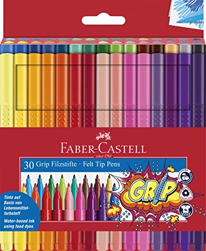FABER-CASTELL 155335 - Feutres Grip Colour Marker, 30 feutres pour enfants et adultes