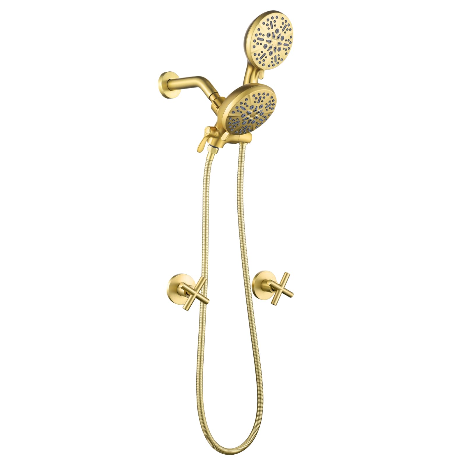 DIFEINI brushed gold shower system with overhead and handheld showerheads and wall-mounted controls