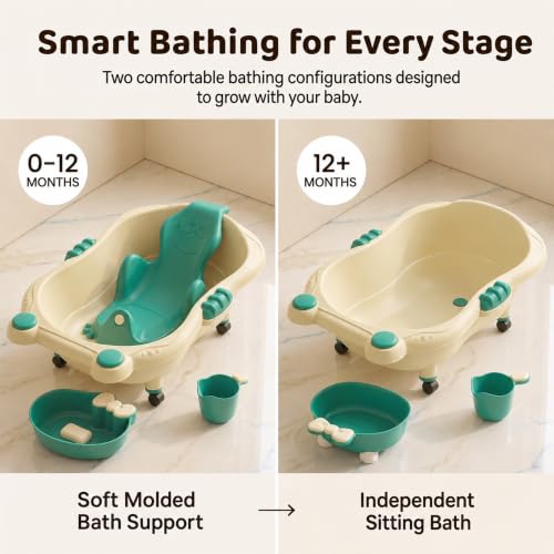 Image of StarAndDaisy AquaNest Baby Bath Tub for Newborn to 5 Years with Ergonomic Baby Bather Seat, 360 Wheels, Bathing Tray & Mug, BPA-Free Kids Bathtub with Drain Plug & Rolling Base