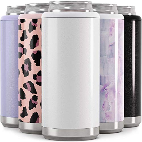 Maars Skinny Can Cooler for Slim Beer & Hard Seltzer | Stainless Steel 12oz Sleeve, Double Wall Vacuum Insulated Drink Holder - Glitter Moon Rock